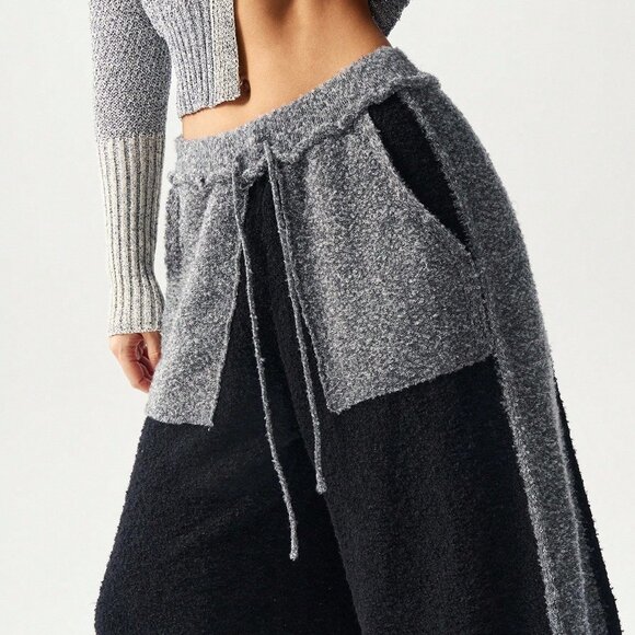 Black Casual Women's Contrast Color Casual Wide Leg Pants - Picture 7 of 11